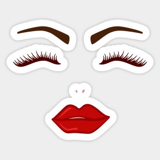 Red Lips, Lashes And Eyebrows Sticker